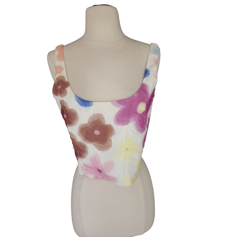 With Cindy Y2K Soft Girl Corset Womens Small Cream Floral Artsy Festival Mesh